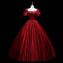 Party Dress Websites, Wine Red Satin Beaded Ball Gown Sweet 16 Dress, Wine Red Evening Formal Dress