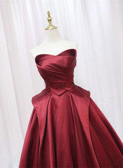 Wedding Photo Ideas, Wine Red Satin Long Party Dress, A-line Wine Red Prom Dress