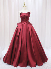 Mermaid Wedding Dress, Wine Red Satin Long Party Dress, A-line Wine Red Prom Dress