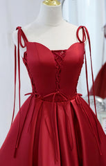 Prom Dresses Dress, Wine Red Satin V-neckline Straps Beaded Short Prom Dress, Wine Red Party Dresses