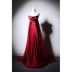 Bridesmaid Dress Style Long, Wine Red Soft Satin Long Straps Long A-line Prom Dress, Wine Red Evening Dress