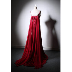 Bridesmaid Dress Beach, Wine Red Soft Satin Long Straps Long A-line Prom Dress, Wine Red Evening Dress
