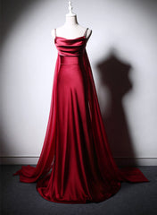 Bridesmaid Dress Styles Long, Wine Red Soft Satin Long Straps Long A-line Prom Dress, Wine Red Evening Dress