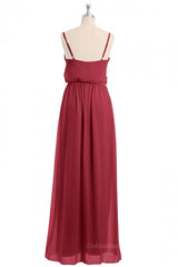 Formal Dress Elegant, Wine Red Straps Blouson Chiffon Long Bridesmaid Dress