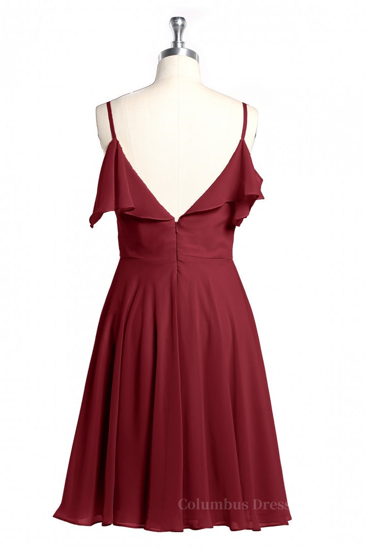 Formal Dresses Long Blue, Wine Red Straps Short Ruffles Bridesmaid Dress