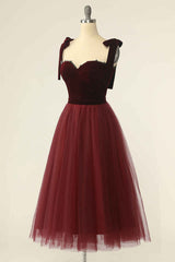 Elegant Dress For Women, Wine Red Sweetheart Tie-Strap A-Line Short Prom Dress