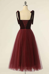 Long Dress Outfit, Wine Red Sweetheart Tie-Strap A-Line Short Prom Dress