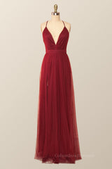 Bridesmaid Dressing Gowns, Wine Red Tulle A-line Long Maxi Dress