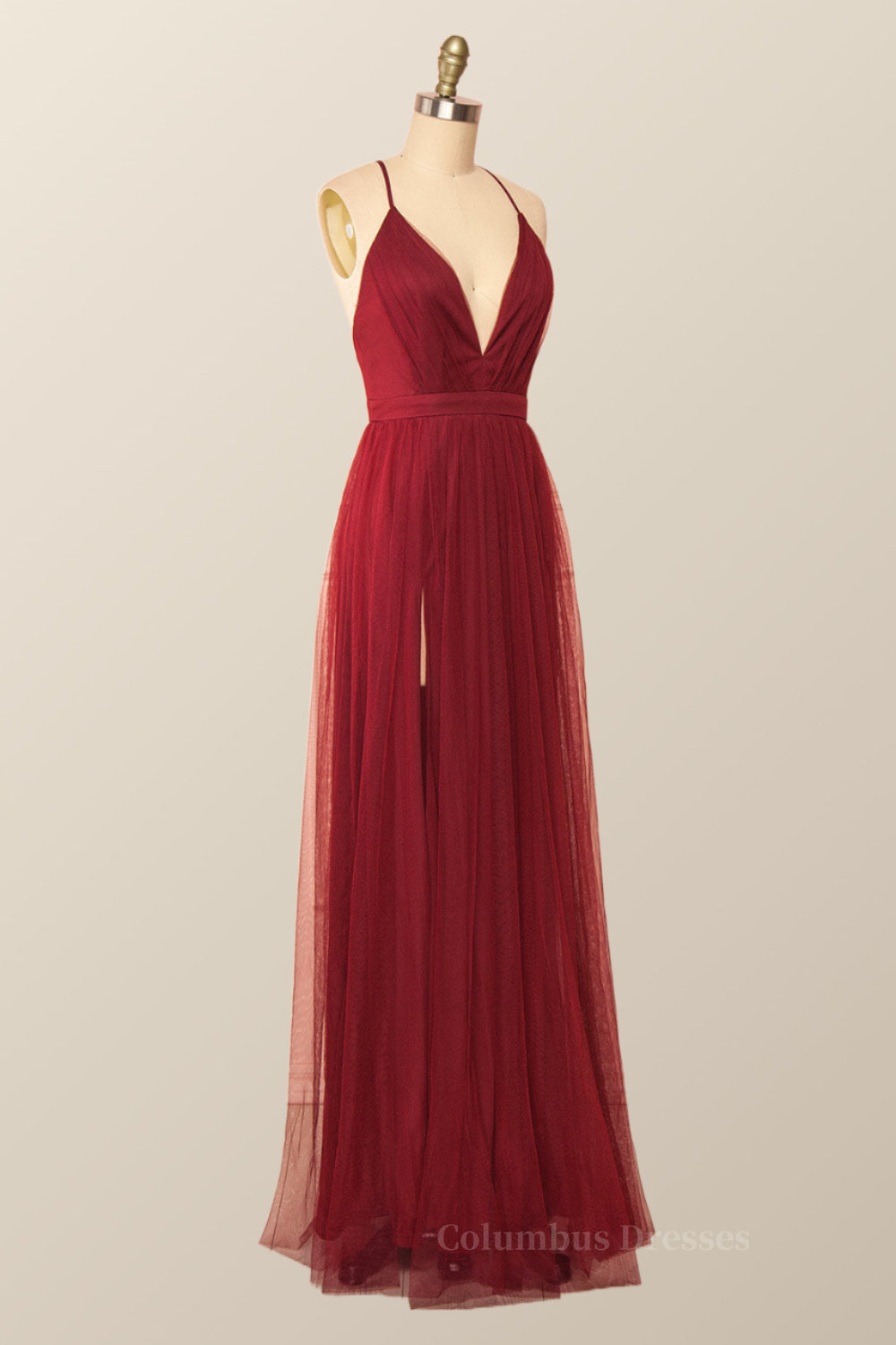 Bridesmaid Dresses Near Me, Wine Red Tulle A-line Long Maxi Dress