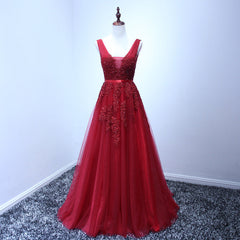Bridesmaid Dresses 3 5 Length, Wine Red V-neckline Tulle Long Prom Dress, Dark Red Floor Length Party Dress, Bridesmaid Dress