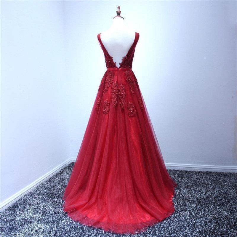 Bridesmaid Dress As Wedding Dress, Wine Red V-neckline Tulle Long Prom Dress, Dark Red Floor Length Party Dress, Bridesmaid Dress