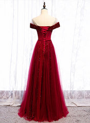 Party Dress Jumpsuit, Wine Red Velvet and Tulle Long Prom Dress, A-line Wine Red Floor Length Prom Dress