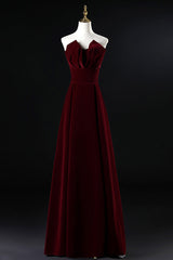 Bridesmaid Dressing Gowns, Wine Red Velvet Floor Length Long Prom Dress, Dark Red Party Dress