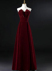 Bridesmaid Dress Gown, Wine Red Velvet Floor Length Long Prom Dress, Dark Red Party Dress