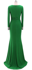 Formal Dresses Over 55, Women Long Mother of Bride Dresses Green Grey Long Sleeve V Neck Evening Dress