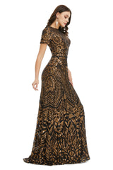 Evening Dress Elegant, Short Sleeves Sequins A-Line Formal Evening Dress