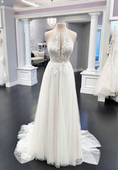 Prom Dress Long Ball Gown, Ivory Lace Long Prom Dresses, A-Line Evening Dresses