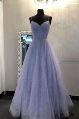 Black Lace Dress, Sparkly A Line Lavender Spaghetti Straps Prom Dresses, Tulle Sweetheart Evening Dresses