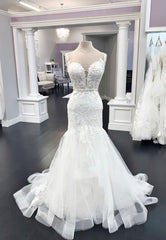 Formal Dress For Wedding, White Lace Long Prom Dresses, Mermaid Evening Dresses