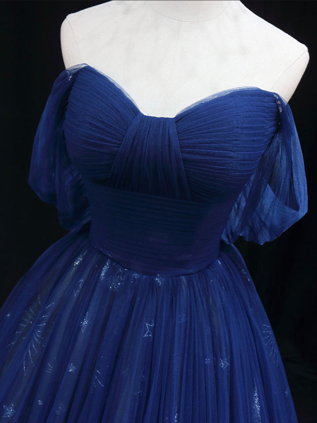 Prom Dress Princesses, Beautiful Blue Tulle Floor Length Prom Dress, A-Line Off the Shoulder Princess Dress Evening Dress