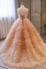 Prom Dress Design, Beautiful Tulle Layers Long Prom Dresses, A-Line Spaghetti Straps Evening Dresses