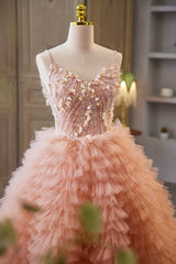 Prom Dress Designer, Beautiful Tulle Layers Long Prom Dresses, A-Line Spaghetti Straps Evening Dresses
