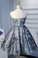 Bridesmaid Dresses Fall Wedding, Gray Short Strapless Tulle Prom Dress, Cute A-Line Party Dress