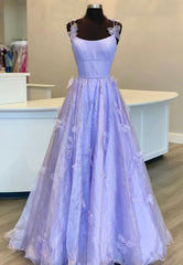 Evening Dresses Elegant Classy, Purple Tulle Long A-Line Prom Dresses, Pink Evening Dresses