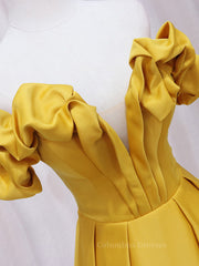 Prom Dress Under 136, Yellow A-line Satin Long Prom Dress, Yellow Formal Dress