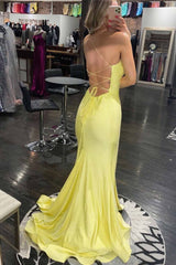 Yellow One Shoulder Sequins Mermaid Prom Dress with Slit