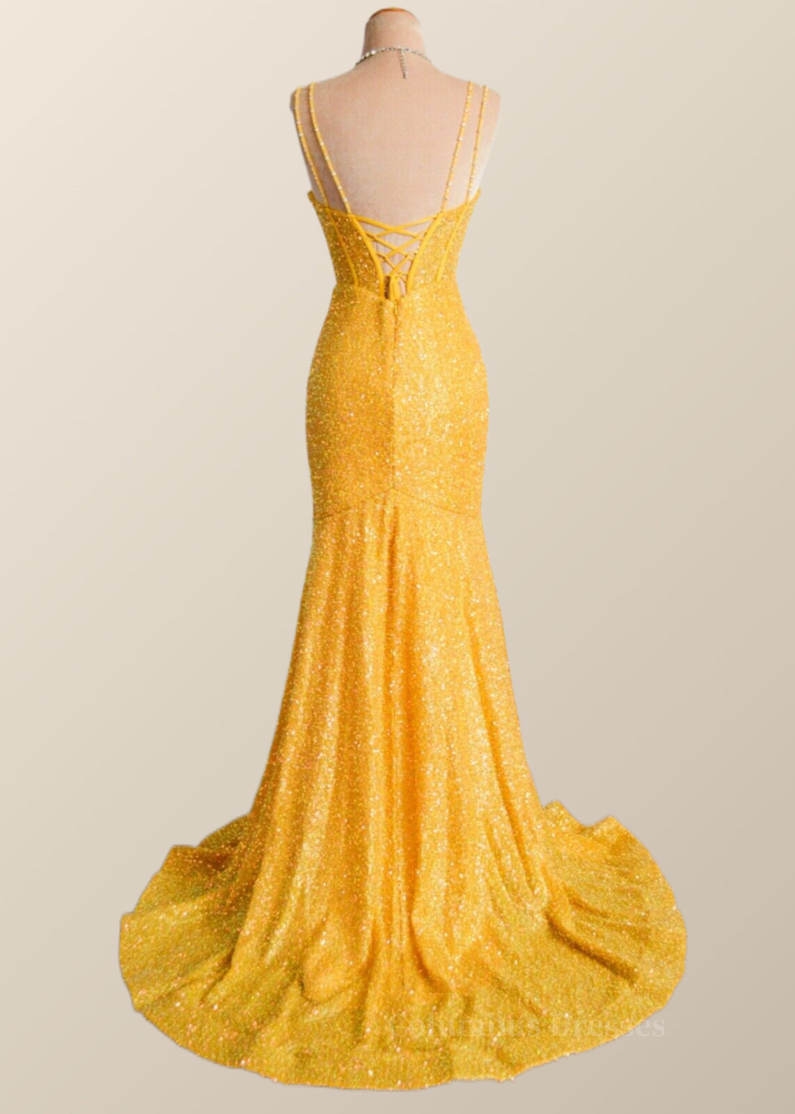 Party Dresses Outfits, Yellow Sequin Corset Mermaid Long Party Dress