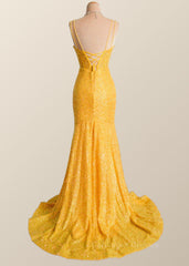 Party Dresses Outfits, Yellow Sequin Corset Mermaid Long Party Dress