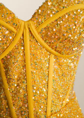 Party Dress Shopping, Yellow Sequin Corset Mermaid Long Party Dress