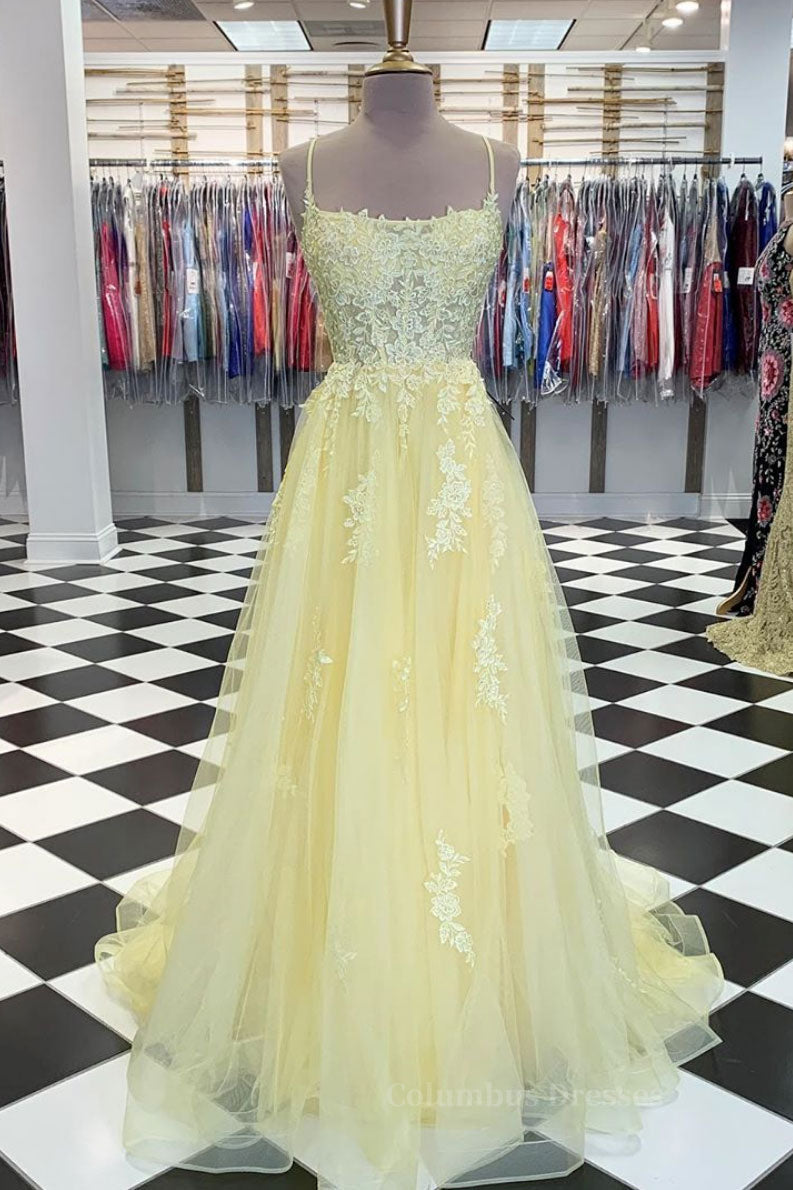 Bridesmaid Dresses Website, Yellow tulle lace long prom dress yellow lace formal dress