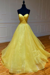 Prom Dress Styling Hair, Yellow tulle sweetheart long prom dress yellow formal dress