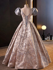 Formal Dress Boutique, Stylish Floor-Length Printing Prom Dresses, A-Line Short Sleeve Backless Evening Formal Dresses