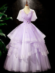 Bridesmaid Dress Green, Fairy Purple Floral Floor Length Prom Dress, Beautiful V-Neck Party Birthday Dress