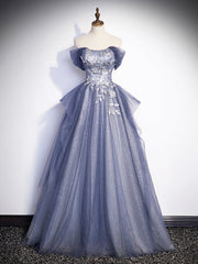 Bridesmaids Dress Purple, Charming Tulle Sequins A-Line Prom Dresses, Off the Shoulder Floor-Length Formal Dresses