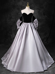 Prom Dress Ball Gown, Black Sweetheart Neck Velvet Floor Length Formal Dress, Detachable off Shoulder Chic Party Dress