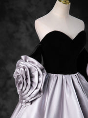 Prom Dresses Lace, Black Sweetheart Neck Velvet Floor Length Formal Dress, Detachable off Shoulder Chic Party Dress